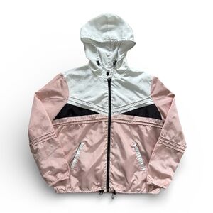 Bardot Colour Block Hooded Windbreaker Jacket Classic Full Zip Pink Size Medium